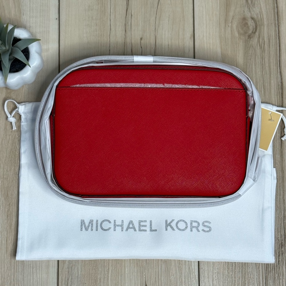 2pcs ♥️ Michael Kors Jet Set Item Chain Crossbody Bag & Dust Bag NWT Bright Red - Picture 2 of 8